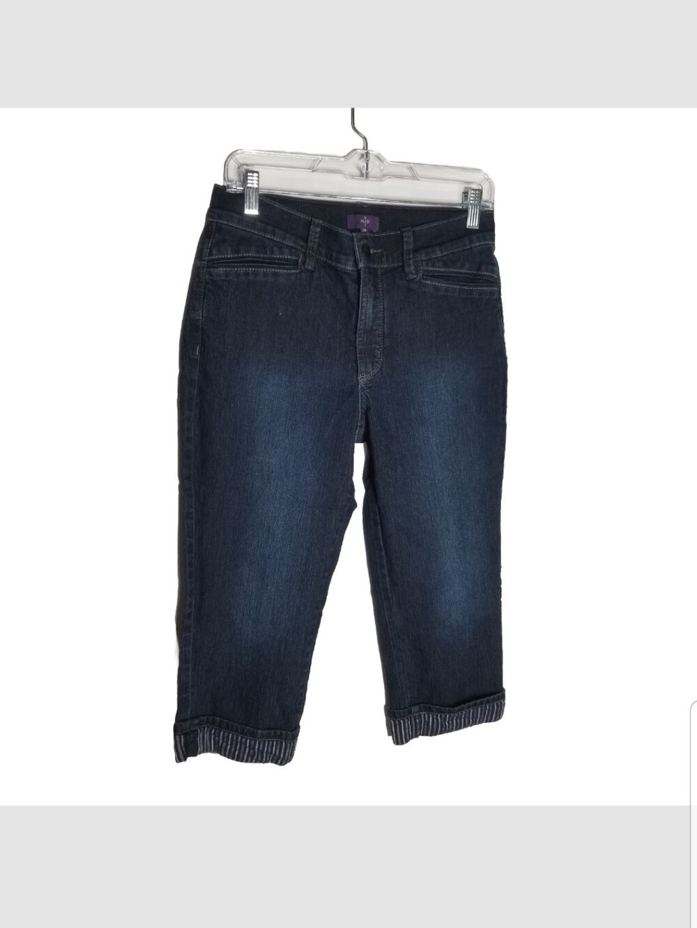 NYDJ Jeans Women's 8P Blue Crop Capri Lift Tuck Technology Striped Cuffs 29x19